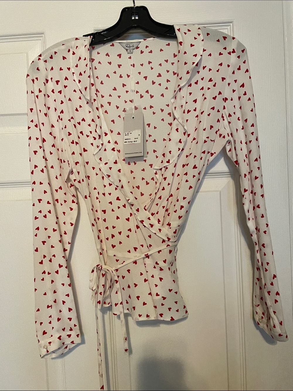 Rails White Wrap Blouse with Red Heart Print